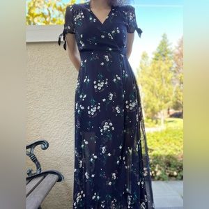 Navy Floral, Floor length dress